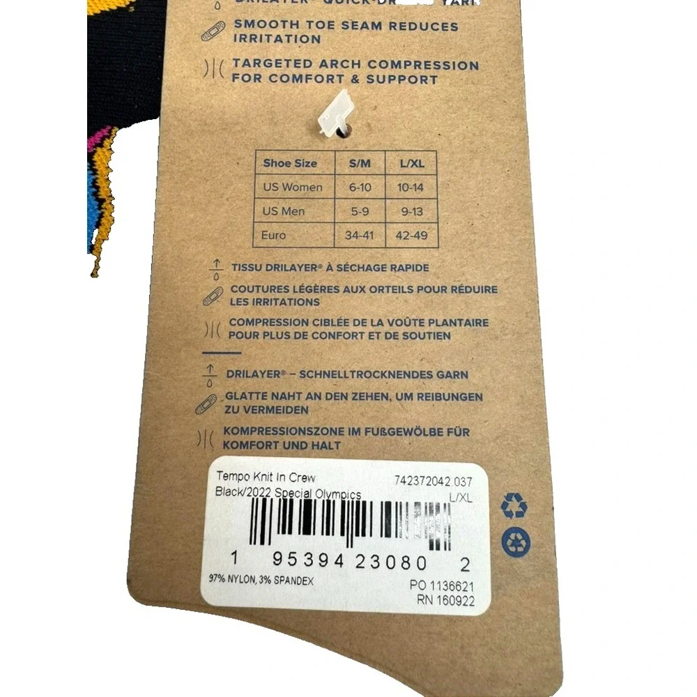 Unisex Brooks Tempo Knit In Crew Socks Special Olympics 2022 Black Sz L/XL NWT - Picture 4 of 4